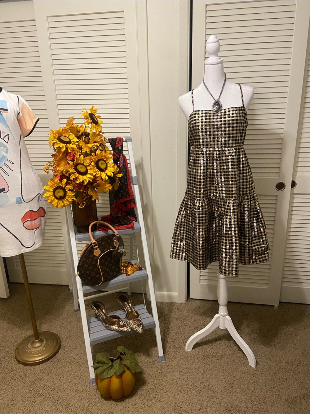 Girls Black and White Gingham Tiered Sundress